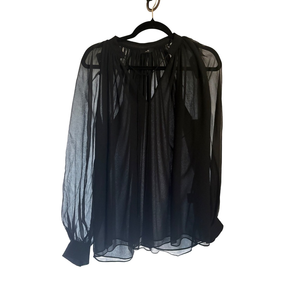 RUTI Black Silk Sheer Long Sleeve Blouse Size 1 US 4-6